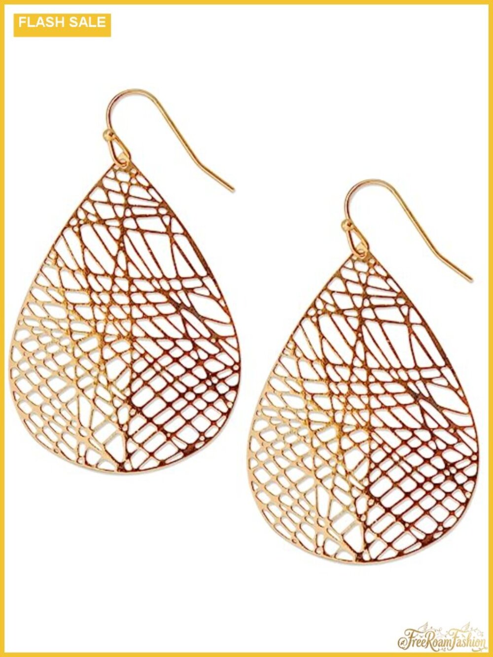 Gold Tone Teardrop Filigree Dangle Earrings Lightweight 2" Drop